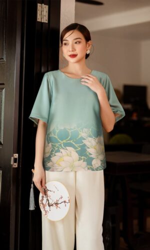 Áo cổ tròn in họa tiết, tay ngắn 2491/4.291