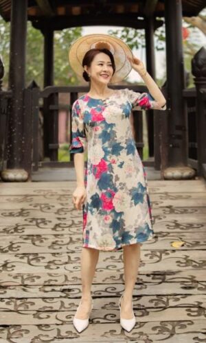 Đầm suông cổ tròn cách điệu, tay bèo hai tầng 2651/5.207