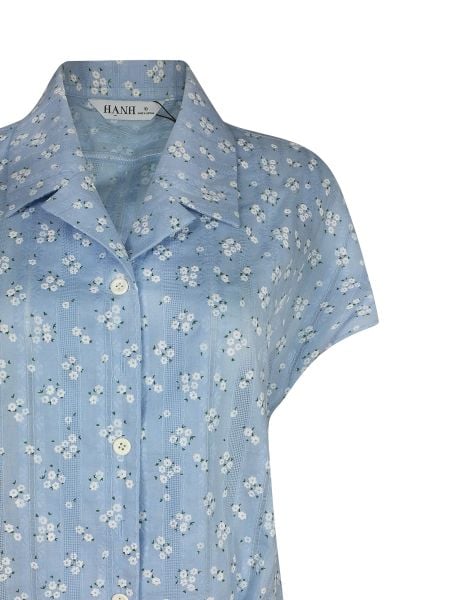 Hạnh Áo sơ mi in họa tiết hoa nhỏ trắng , tay liền 4408/5.172 - Ảnh 2