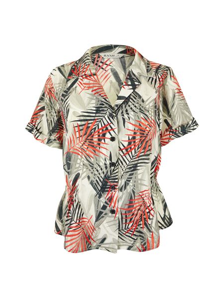 Hạnh Áo sơ mi in họa tiết, dún eo, tay ngắn 4419/5.161