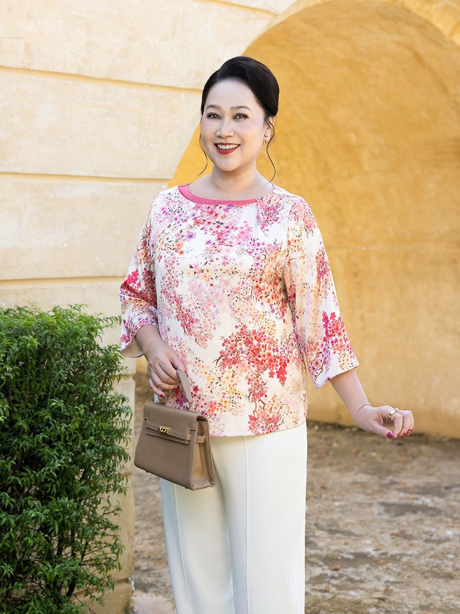 Áo kiểu trung niên cổ cách điệu tay ngắn chất liệu cotton 4427/4.464