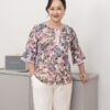 Hạnh Áo cổ tròn phối ren in họa tiết lập thể,tay lửng viền ren hoa 25414/5.320