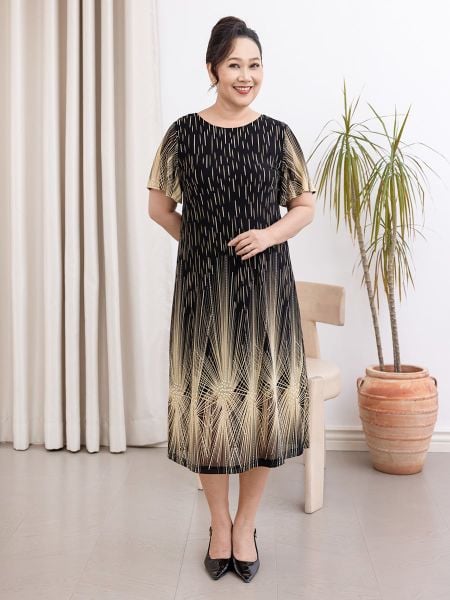 Hạnh Đầm thun suông cổ tròn họa tiết 3D , tay lửng 3629/5.264